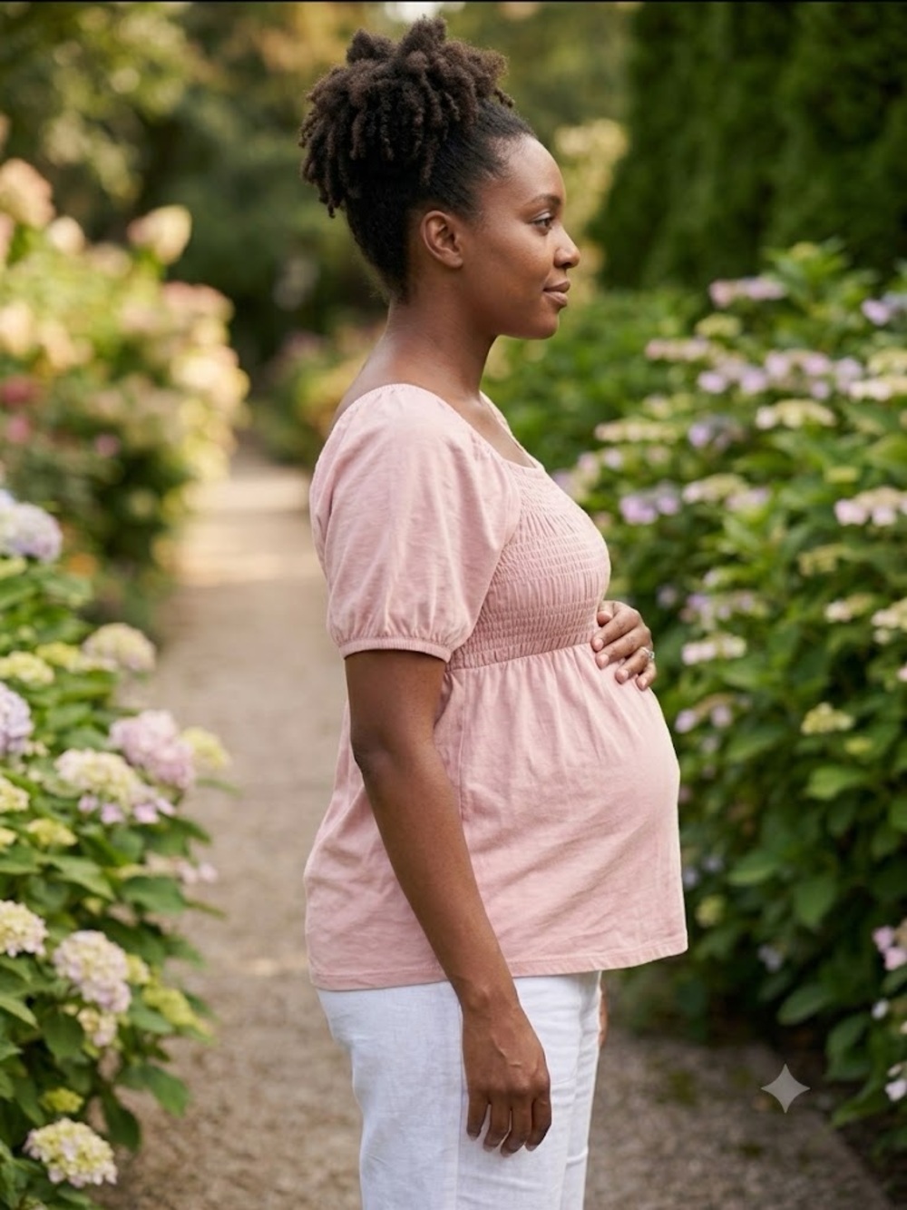 Smocked Puff Sleeve Women's Maternity’s Top - Blush Pink